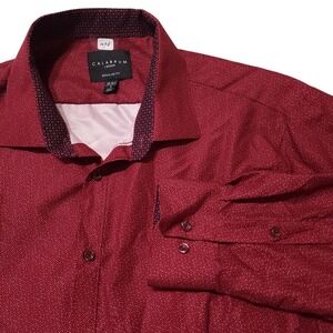 Calabrum Dress Shirt Mens 16.5 34/35 L Red Polka Dot Regular Fit Long Sleeve